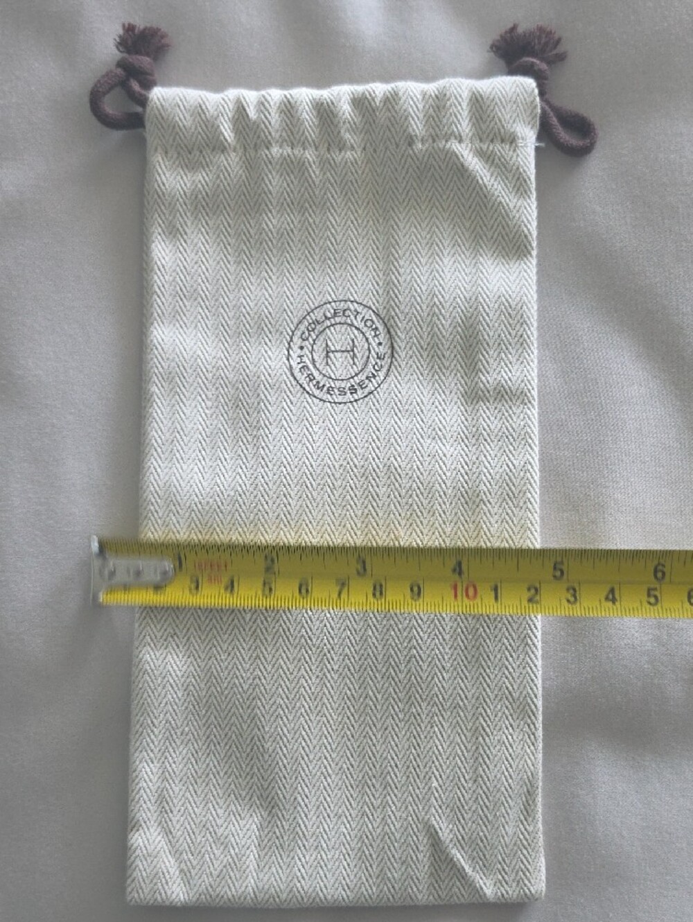 Hermes Cream Drawstring Toiletry Pouch with Brown Cord - Picture 5 of 5